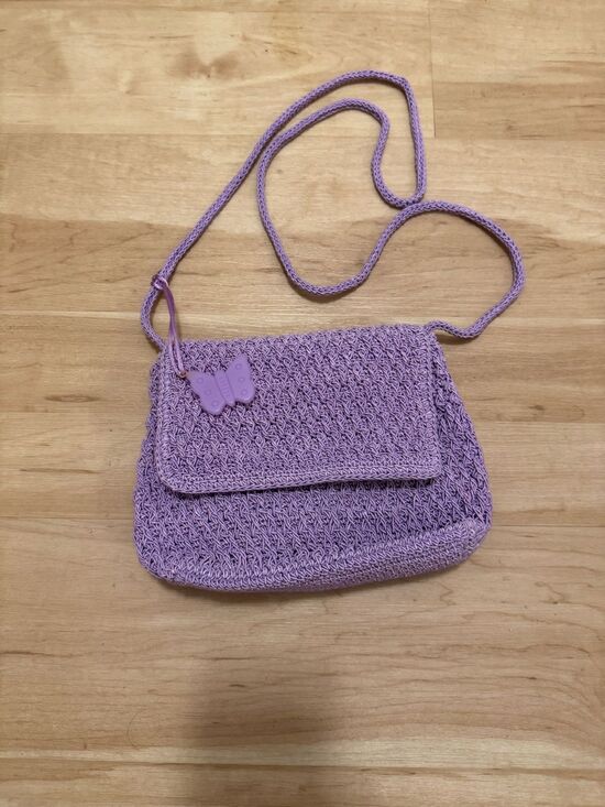 Liz Claiborne Handbags - Y2K Crochet Macrame Purple Pastel Small Purse Crossbody with Butterfly Bag Charm